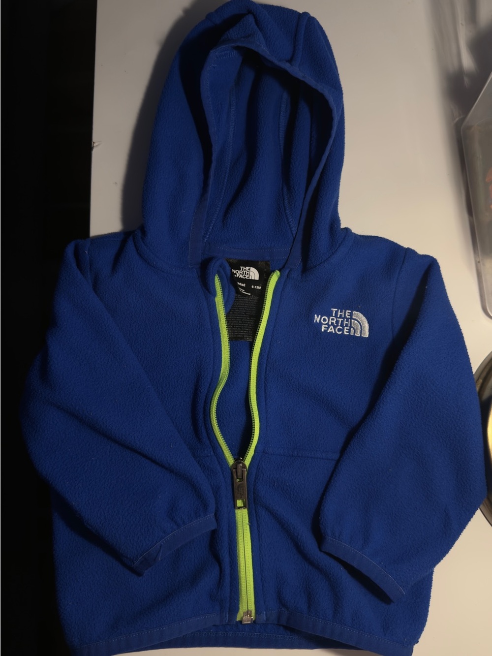 The North Face Royal Blue Kids Fleece Hoodie with Lime Zipper